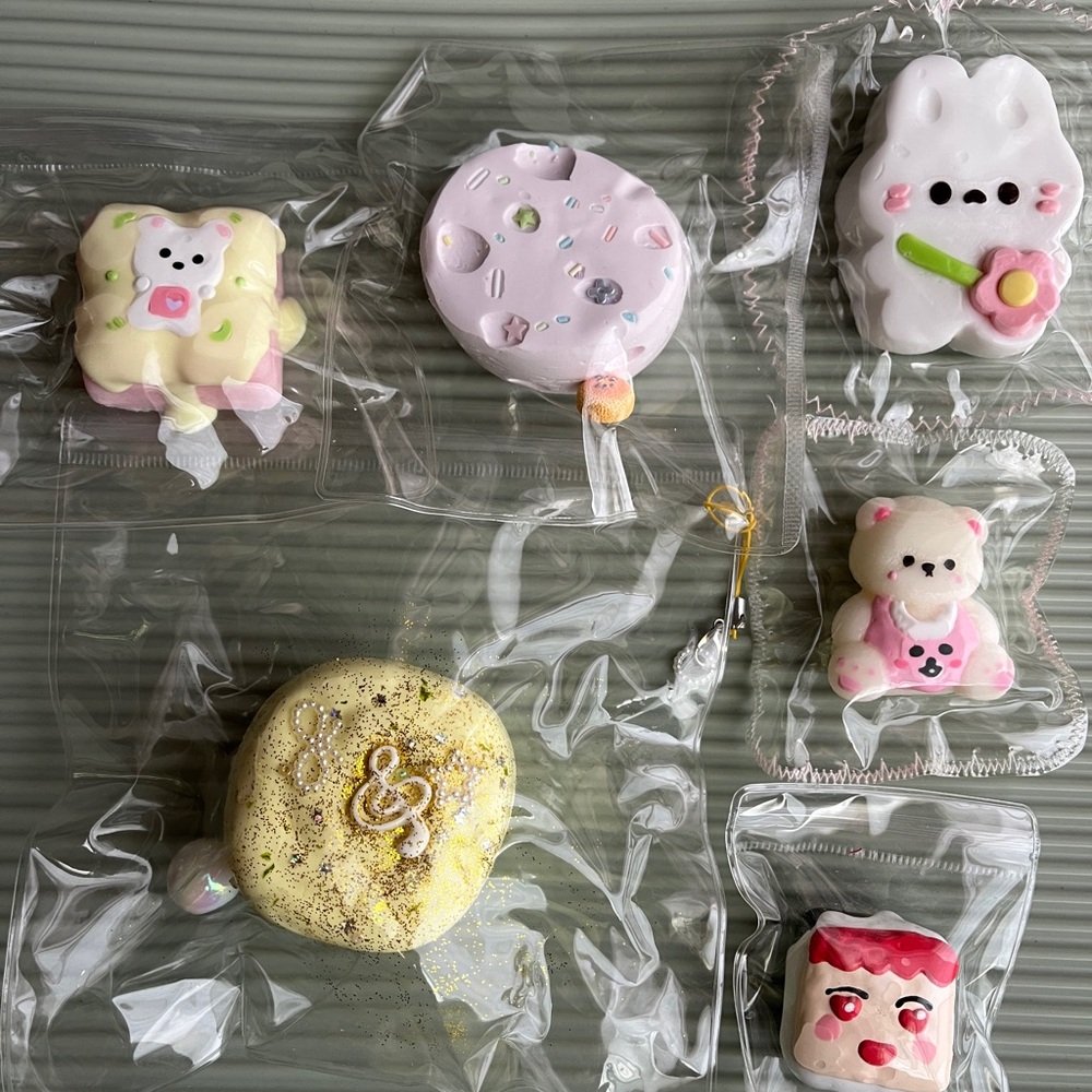 Assorted Kawaii Squishy Charms - Pastel Bears & Sweets